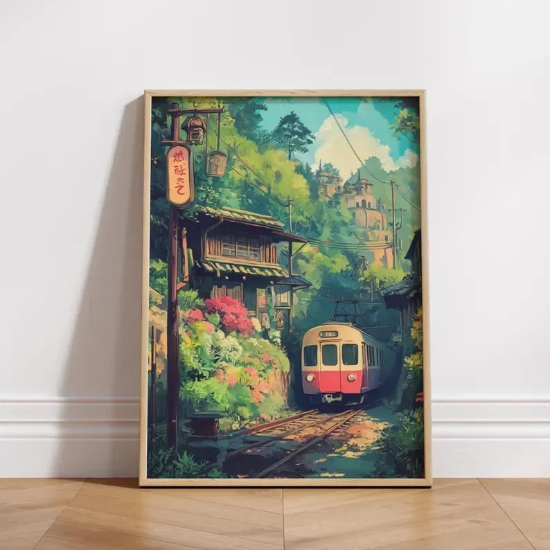 Wall Art Print Canvas Wall Picture Anime Train Journey Japanese Travel Natural Modern Living Room Bedroom Home Decor