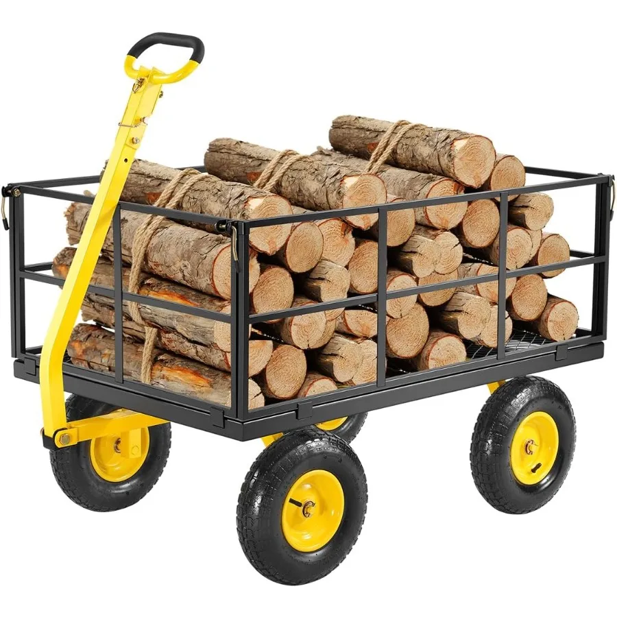 

1400 Lbs Steel Garden Cart Heavy Duty Pullable Garden Wagon Yard Cart 2 in 1 Outdoor Metal Utility Wagon Yard Trailer with 13 A