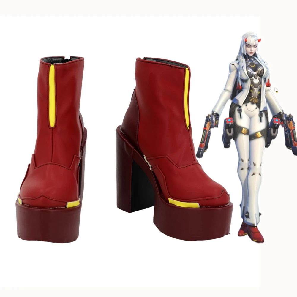 Overwatchs 2 Shion Cosplay Boots Red Shoes High Heel Custom Made Any Size
