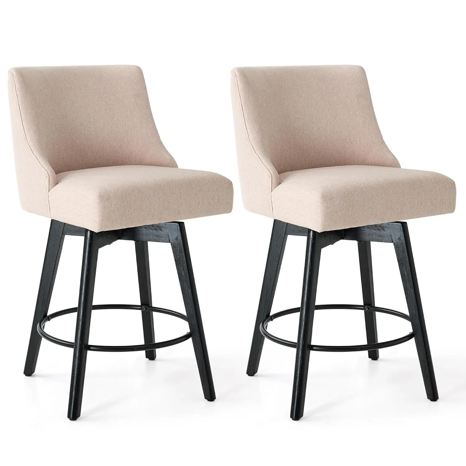 

Набор из 2 барных стульев высотой с прилавок, 26 дюймов, поворотные, с спинками, из льняной ткани, современные, на заказ