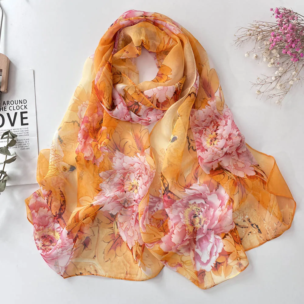 Frauen Foulard Chiffon Schal Georgette Papagei Rose Bandana Sonnencreme Strand Sommer langen Schal 50*160cm