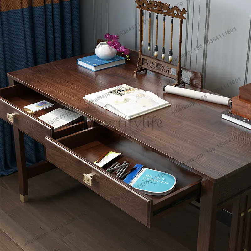 مكتب كتابة الدراسة الصينية الجديدة مكتب كمبيوتر منزلي من الخشب الصلب #5