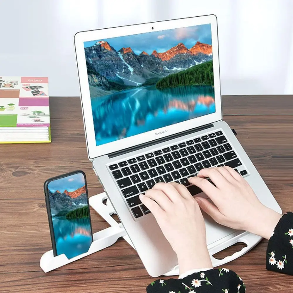 Bracket Plastic Laptop Stand Foldable With Phone Holder Desktop Holder 2 IN 1 Multiple Height Ergonomic Laptop Riser Watching TV
