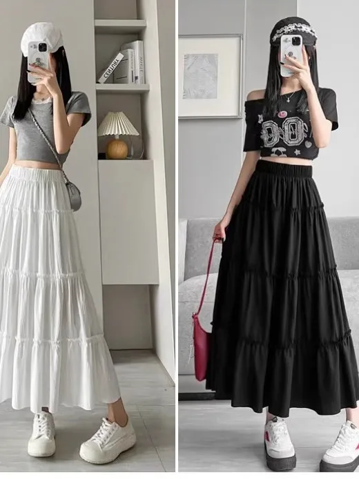 

Юбка трапециевидной формы с высокой талией для женщин, весенне-летний сезон, Briti Faion, однотонная свободная юбка миди с эластичной резинкой на талии