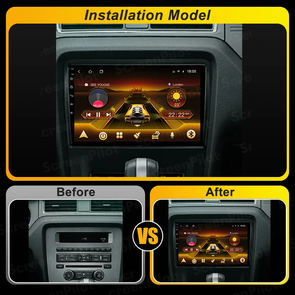 أندرويد 15 لفورد موستانج V S-197 2009 2010 2011 2012-2014 راديو السيارة الوسائط المتعددة مشغل فيديو 2 din Carplay بلوتوث 8 كور 5G