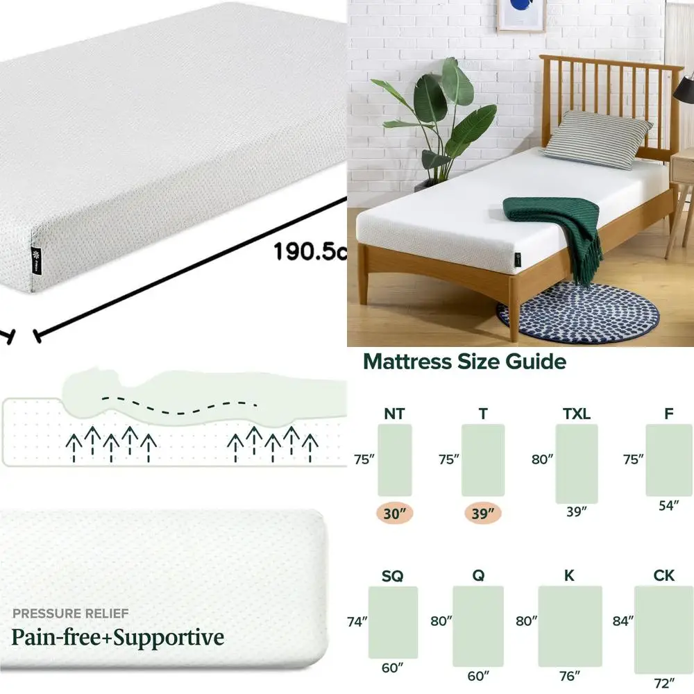 

5 Medium Firm Memory Foam Mattress, Twin Size, Fiberglass-Free, Suitable for Daybeds, Trundles & Bunk Beds, Certified Foam & Fab