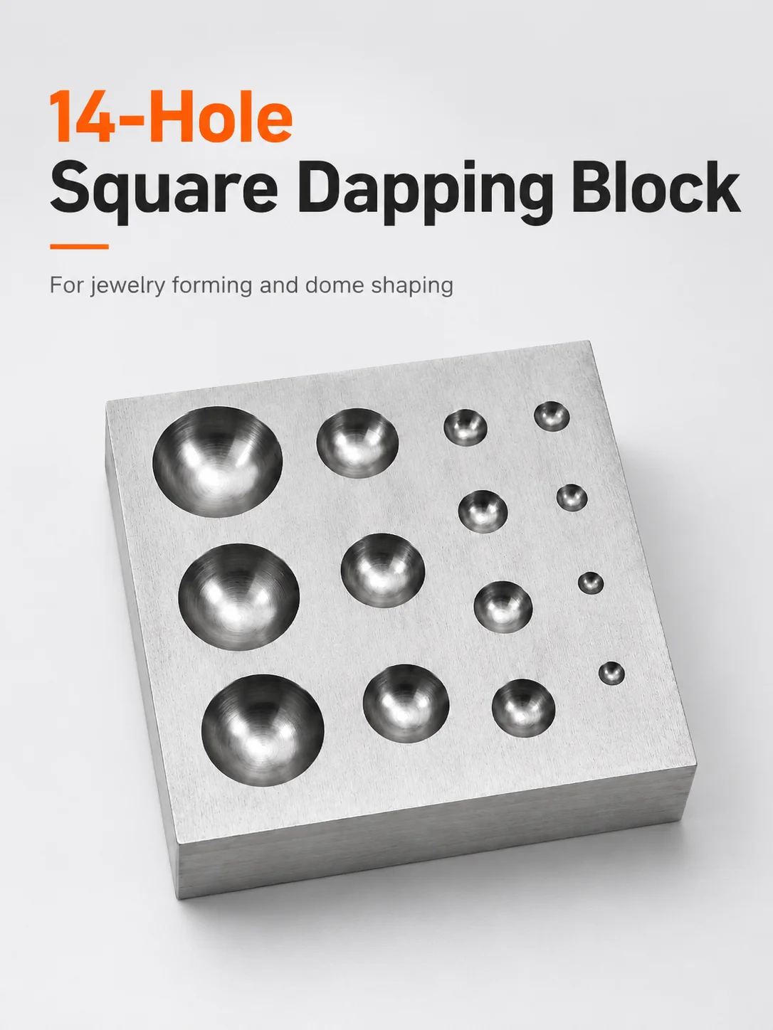 TOPTOS Steel Hammer Block-Type Jewelry Mold 100 mm, with 14 holes, suitable for metal shaping and ring making