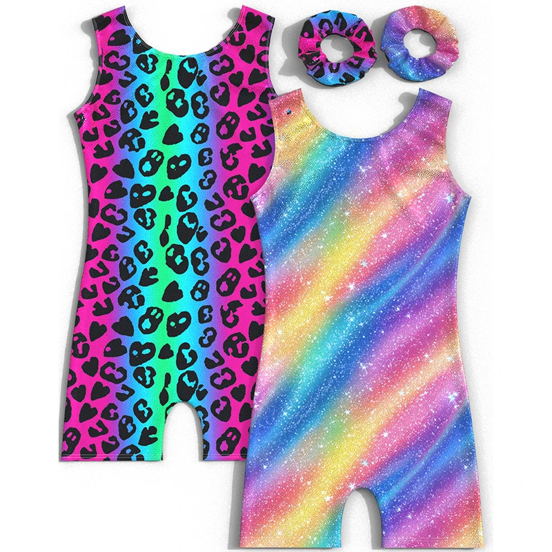 الفتيات الجمباز أكمام تانك الأعلى السراويل الباليه ملابس رقص الجمباز للفتيات الملونة ارتداءها Biketards رياضية أكتيفيوير