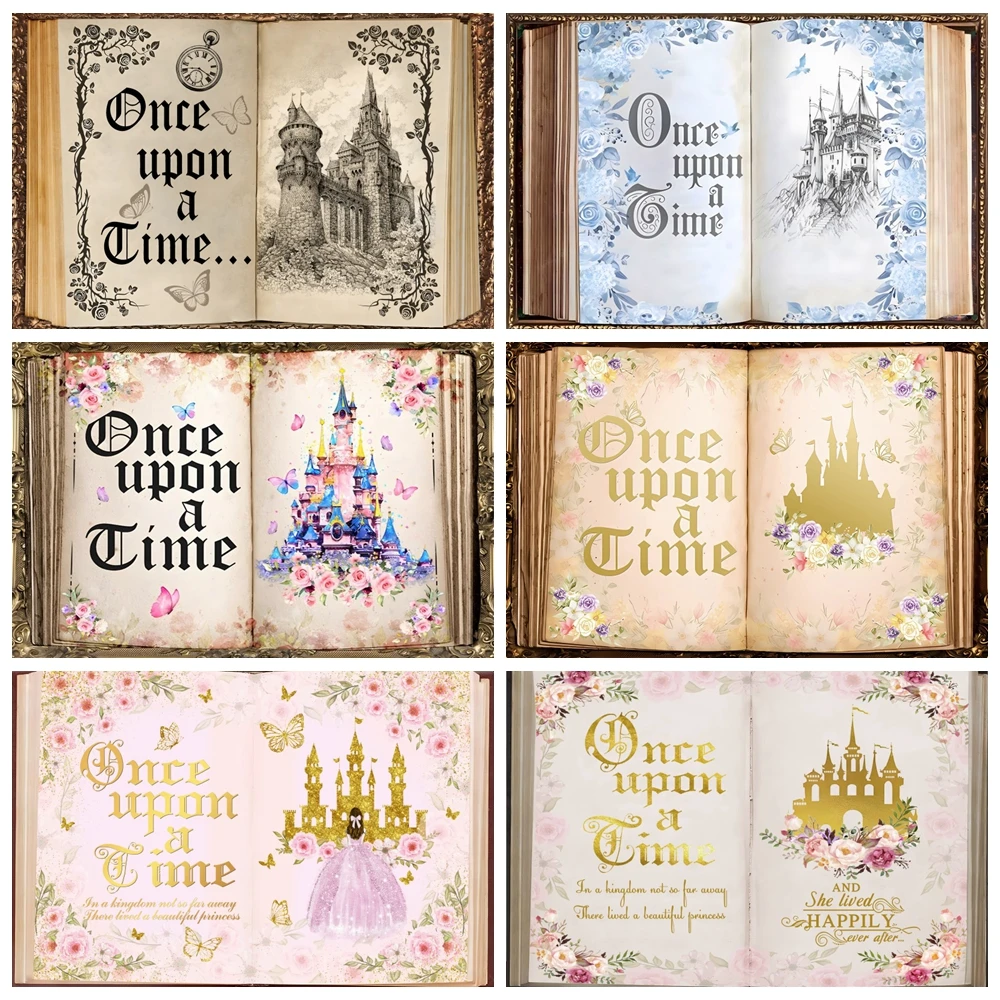 

Fairy Tale Books Photography Backdrop Once Upon A Time Castle Flower Wedding Girl Princess Birthday Party Decor Photo Background