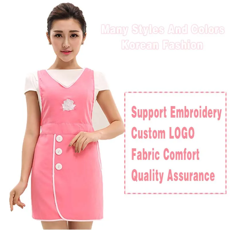 Japan Korea Custom Uniform  Kitchen Apron Nail Beauty Salon Coffee Shop Attendant Work Accessories Woman Cotton V-Neck Apron