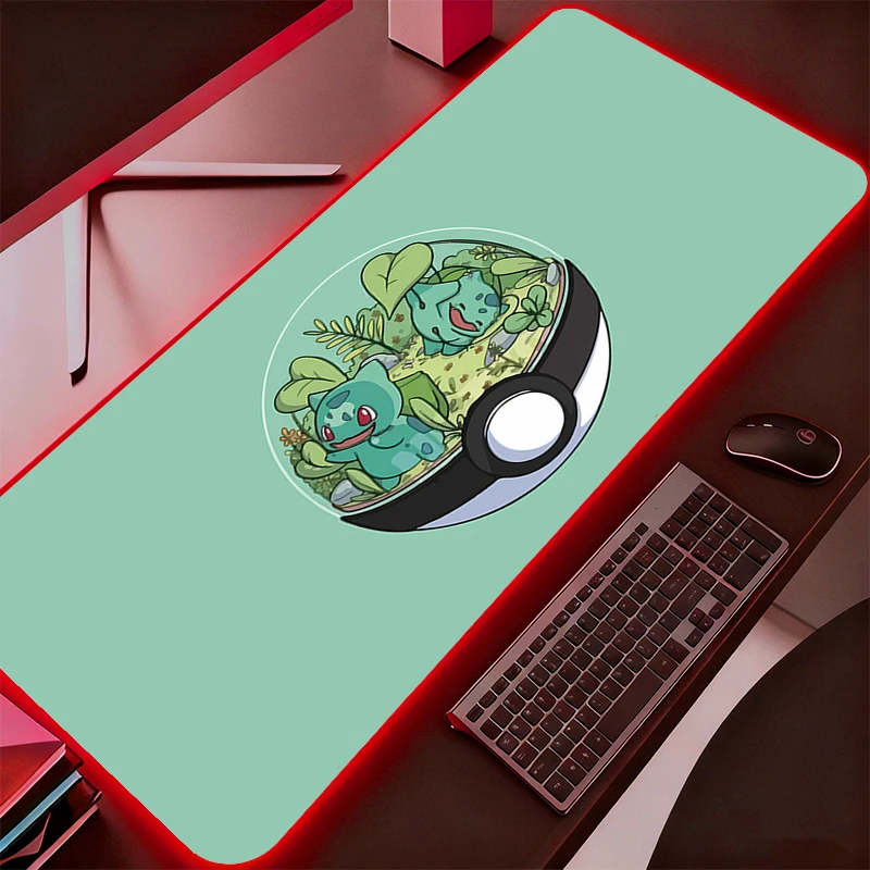 LED Mouse Pad Pokemon Pikachu Computer Keyboard Backlight Carpet Large Gaming Accessories RGB Mousepad PC Gamer Desk Mat