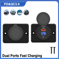 12-24V Dual Ports Car Charger Socket with Voltmeter PD30W+QC3.0 Fast Charge Waterproof for Car Motorcycle Truck ATV RV Boat