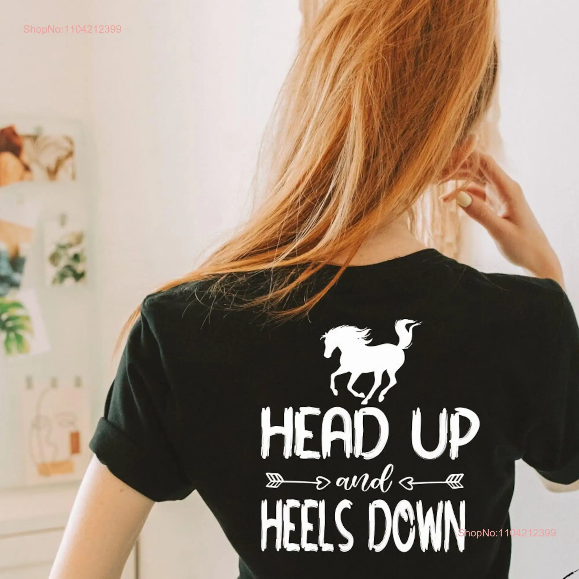 Cute Horse Back T Shirt Head Up And Heels Down Rider Owner Trainer Who Loves Horses long or short sleeves