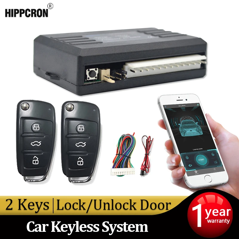 Hippcron-Car Sistema de Alarme, Keyless Entry, Bloqueio Central, Auto Remote Kit Central, Door Lock APP com controle remoto