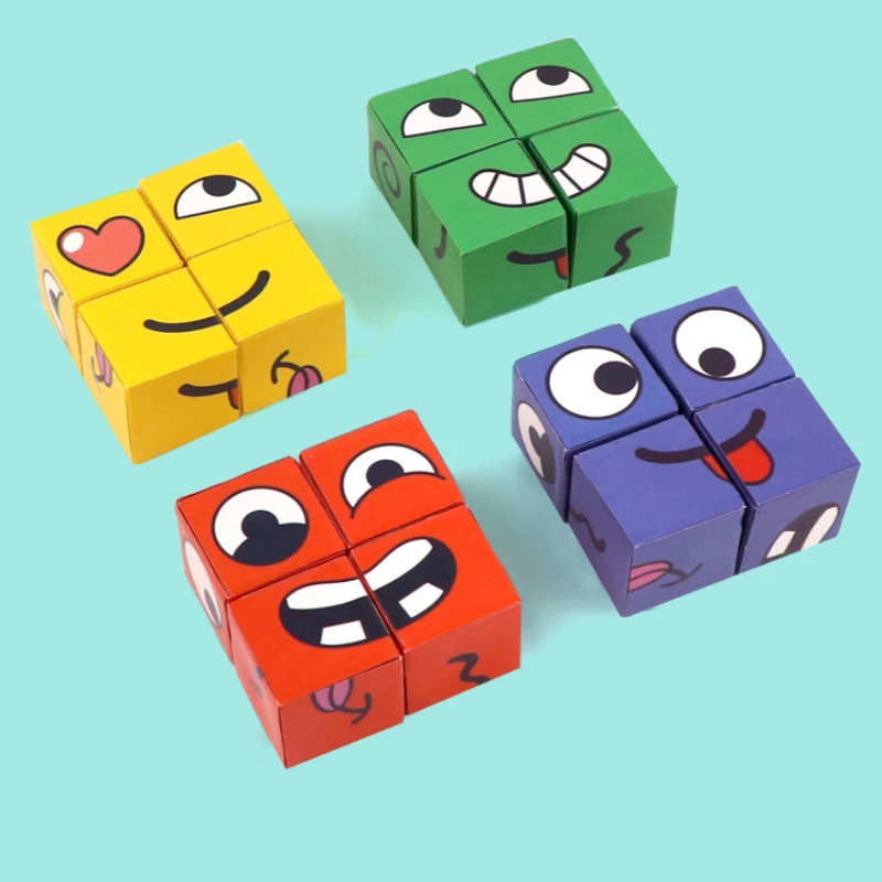 Kids Face Change Expression Puzzle Building Blocks Montessori Cube Table Game Toy Early Educational Toys for Children Gifts