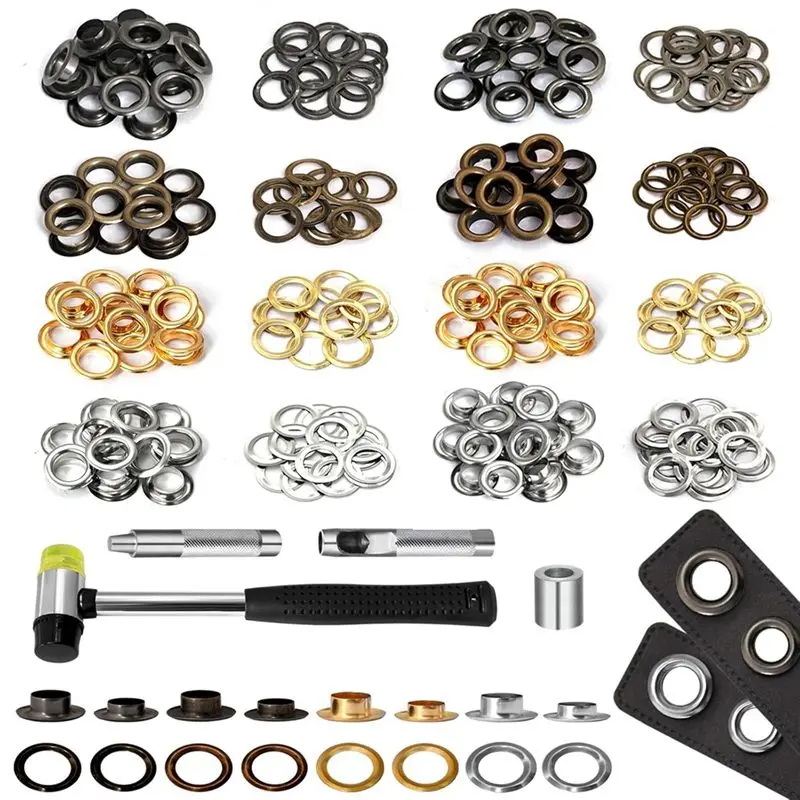 AT51-Set Grommet Tool Kit 120 Pieces 1/2 Inch, 2 Height Options, Eyelets& Grommets, 4 Installation Tools, For Leather, DIY