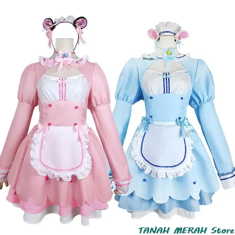 Gioco Anime Nekopara Chocola Vanilla Costume Cosplay Parrucca Abito da cameriera Lolita Servo Gonna Donna Sexy Kawaii Festa di compleanno Vestito