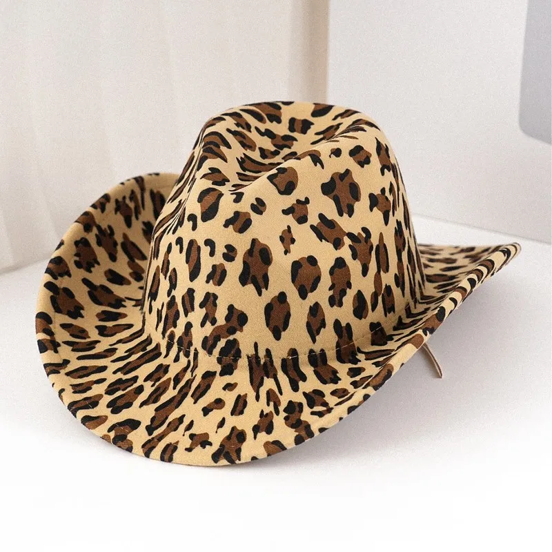 Leopard print cowboy , American western style wide-brimmed hat, vintage felt fedora, unisex and unique