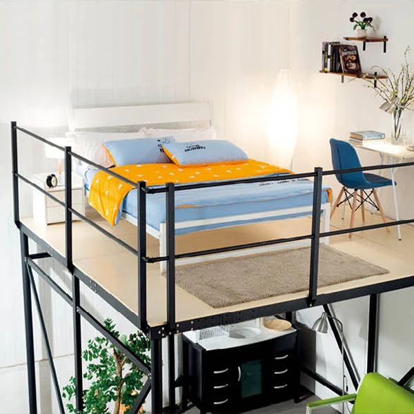 New Design Modern Metal Dormitory Bedroom Wrought Iron Loft Bed With Iron Frame Bed With Stairs