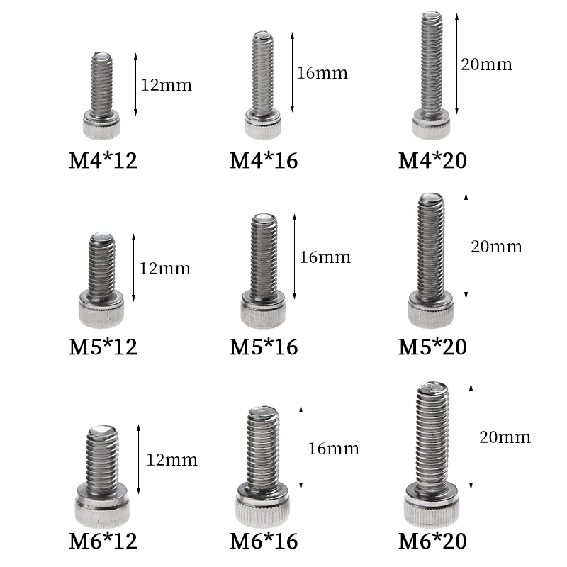 10pcs Stainless Steel Carbon Steel Hexagon Hex Socket Head Cap Allen Bolt Screw M2 M2.5 M3 M4 M5 M6 Length 3-50mm