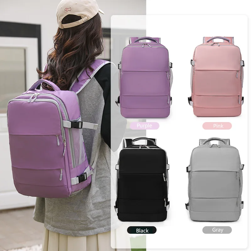 Women Travel Backpack Water Repellent Daypack Teenage Girls USB Charging Laptop Schoolbag With Luggage Strap Shoes Bag XA337C