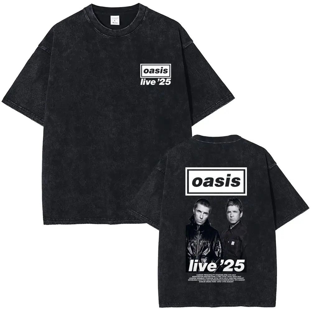 

Rock Band O-Oasis Music Album Live 25 Tour Vintage Washed T Shirts Men Women 90s Classic Gothic Punk T-shirt Oversized T-shirts