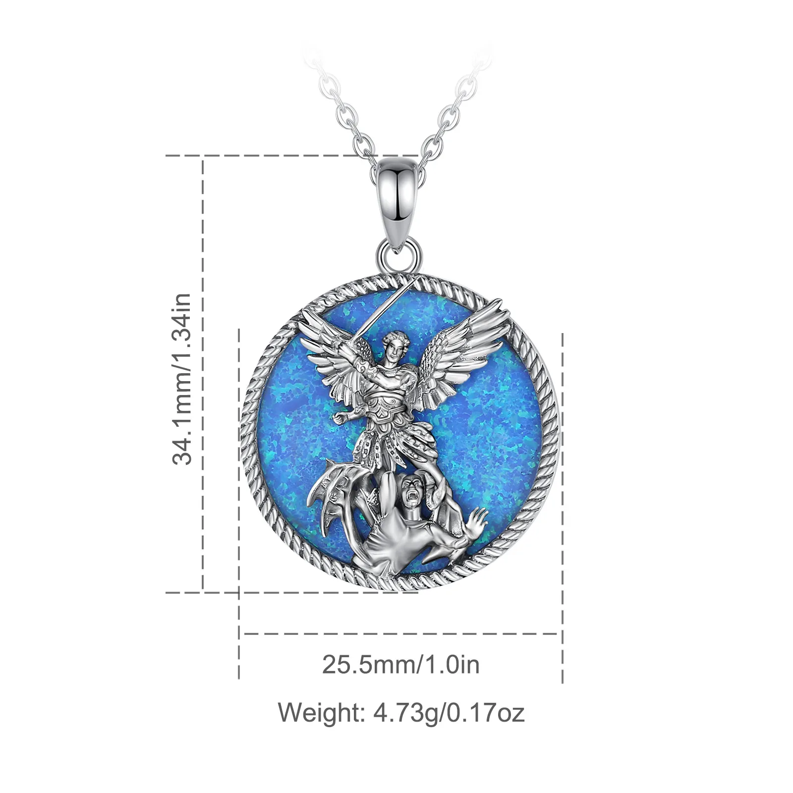 Eudora 925 Sterling Silver Saint Michael Archangel Necklace inlay Opal Warrior Amulet Pendant Religious Jewelry for Men Women