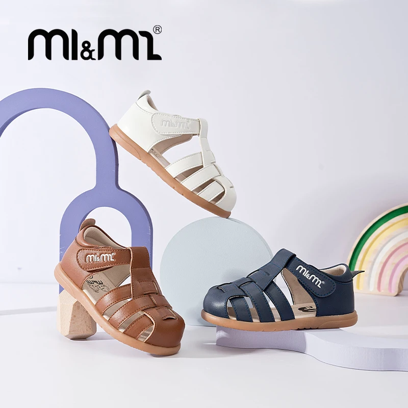 M1&M2 Kids Genuine Leather Sandals Girls Rome Braid Boys Cowhide Anti-slip Soft Bottom Breathable Beach Shoes Anti-kick Footwear