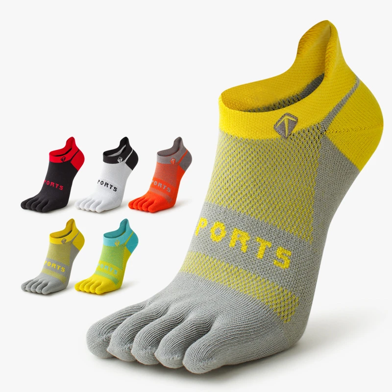 1 par de calcetines Coolmax Toe Boat para hombre, calcetines transpirables de algodón de colores dulces de secado rápido que absorben el sudor, calcetines deportivos de ciclismo de cinco dedos