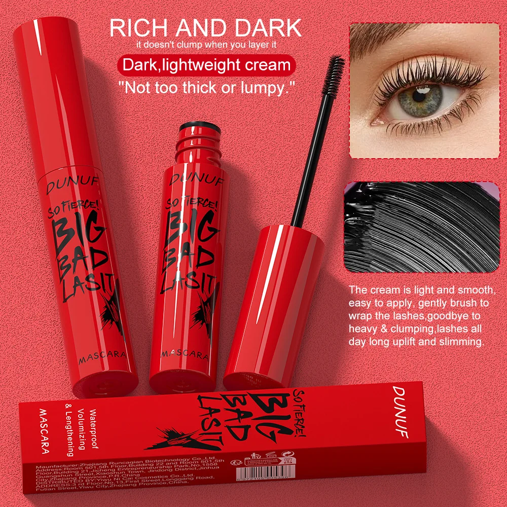 Black Mascara Waterproof Lengthening Volumizing Curling Smudge Proof 24H Wear Flake Free for Sensitive Eyes Gym Swimming Daily