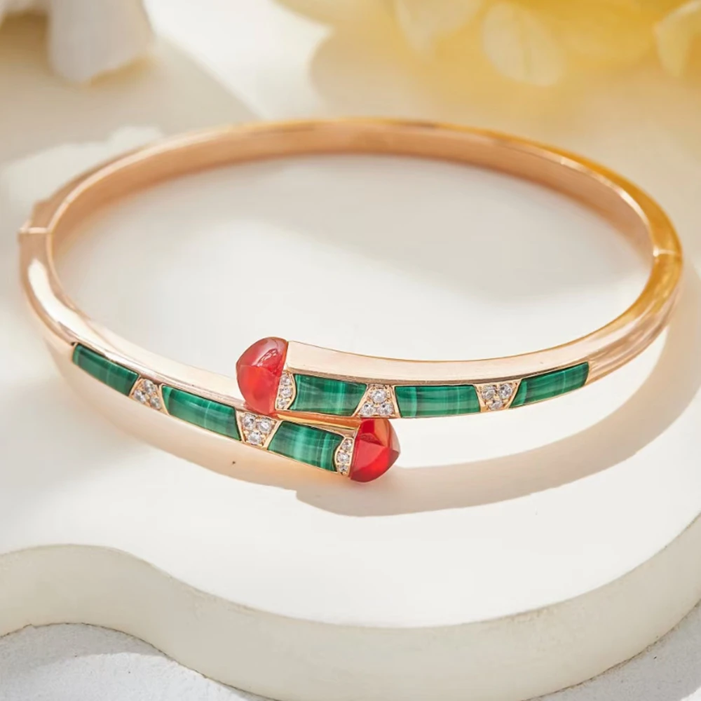 

wholesale New Natural Malachite Tricolor Bangle With Copper Alloy Women's Luxury Jewelry