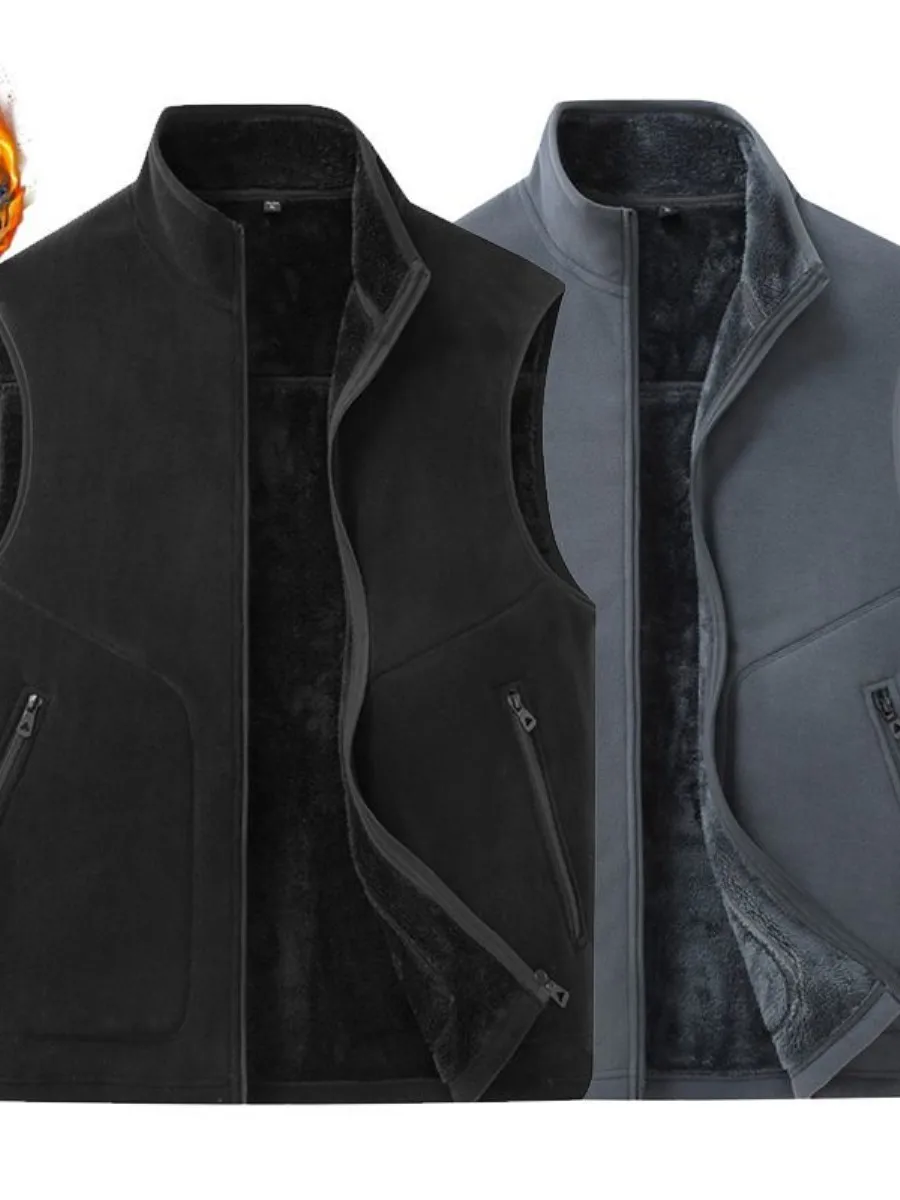 

Thiened Fce Vest Men's Casual Loose Winter Warm Zipper Closure Svel Jaet Large Size Stand Collar Leisure oulde...