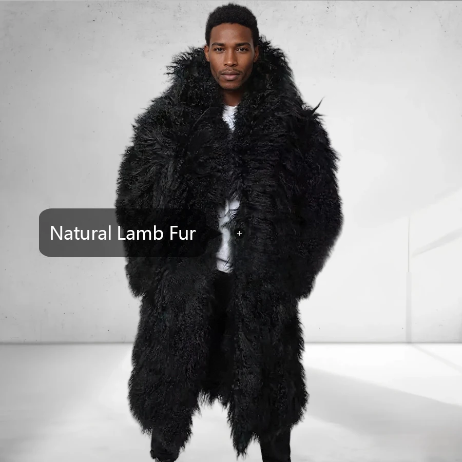 Men\'s Natural Sheepskin Coat Men Fur Coat Extra Long Full Skin Real Fur Jackets Luxury Mongolian Fur Coats