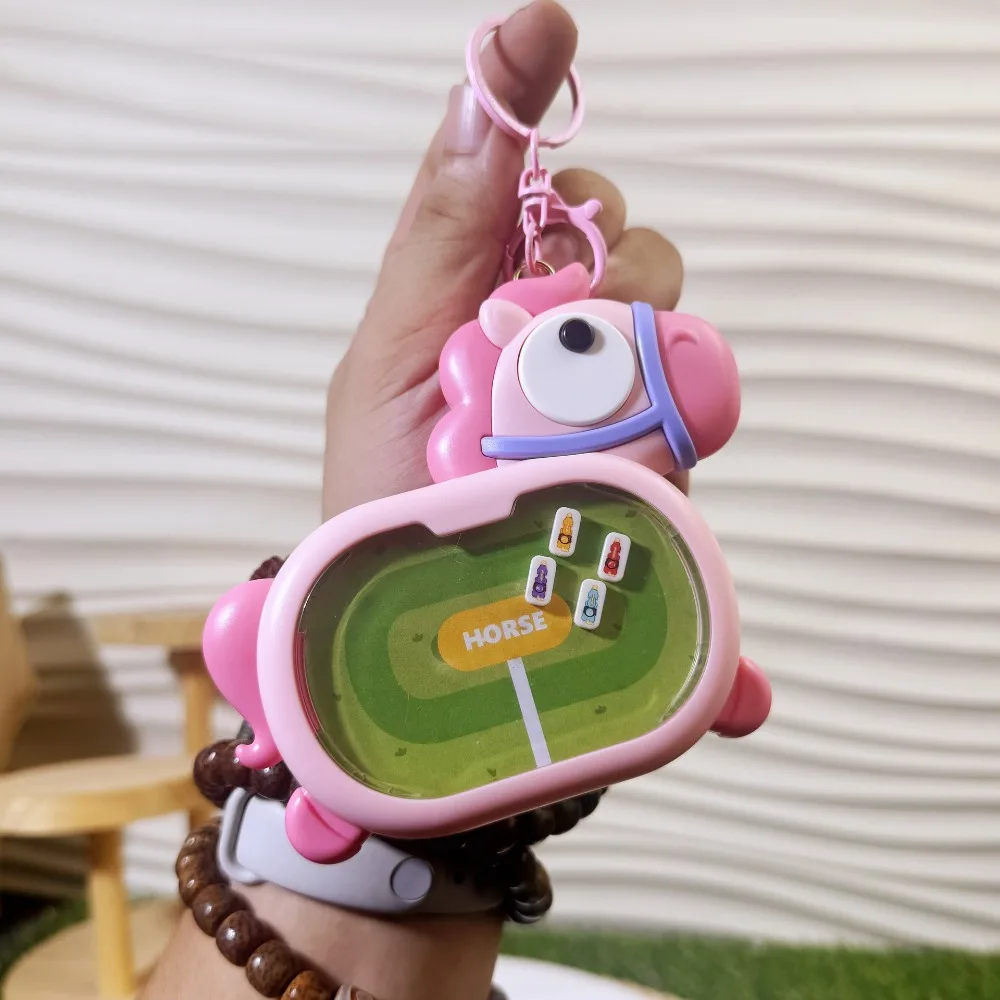 Portable Charm Funny Magnetic Horse-Racing Keychain Plastic Hanging Backpack Charm Cartoon Fidget Keychain Keyring Charm