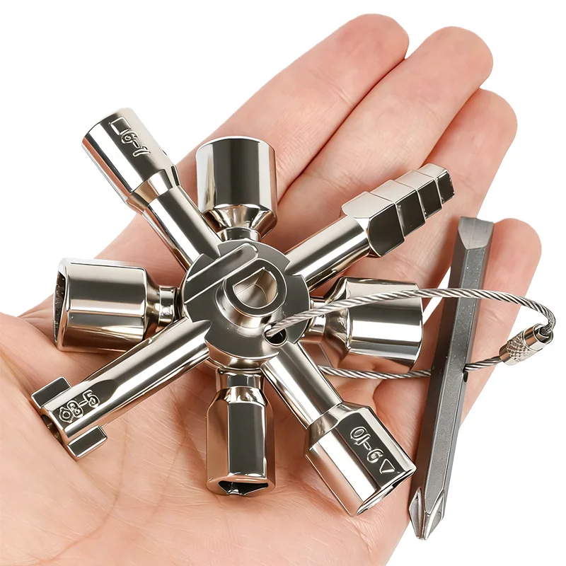 

10 In 1 Multifunction Cross Square Key Wrench Alloy Universal Tool for Elevator Electrical Cabinet Train Cabinet Maintenance