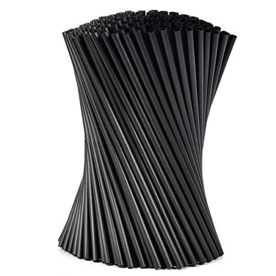 Plasticless 100 Pcs PLA Disposable Drinking Straws Corn Plant Based Biodegradable Straws, BPA Free Compostable Stir Sticks Blac