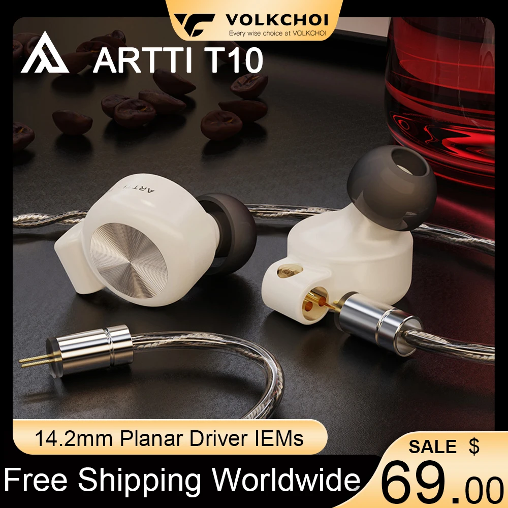 ARTTI T10 인이어 이어폰 HIFI 14.2mm 평면 드라이버 헤드셋, 분리형 0.78 2 핀 커넥터, 3.5mm, 4.4mm 플러그 케이블 이어폰