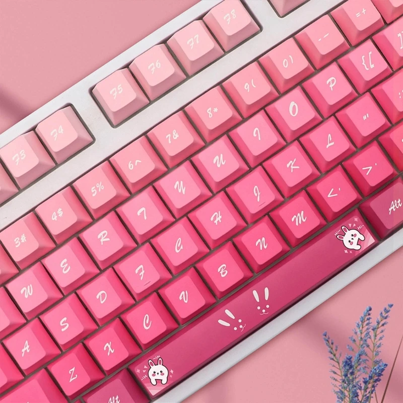 148 Keys Cherry-Profile Keycap PBT DYE-SUB Pink Rabbit Keycap Set For 61/64/68/84/980 Mechanical Keyboard Keycaps