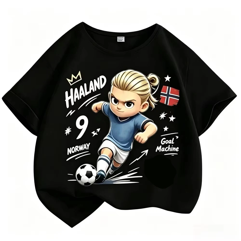 Haaland # 9 Cartoon T-Shirt Lustiges Fußball Norwegen Grafik-T-Shirt Unisex Oversized Kurzarm Erwachsene Kinder Casual Streetwear Oberteile – Detail 5
