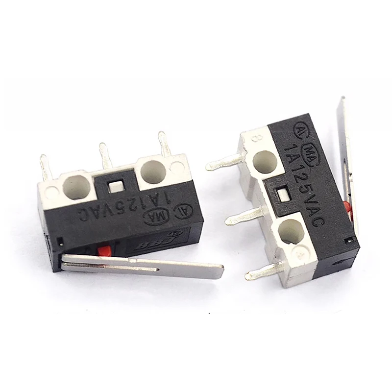 Micro Limit Switch com botão momentâneo, 3 pinos, rolo de punho longo, braço de alavanca, SPDT, 1A, 125V, AC, 12x6x6mm, 10pcs