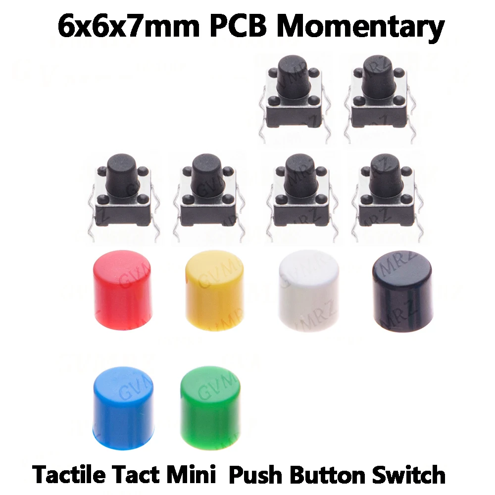 50 Pairs 100PCS 6x6x7mm PCB Momentary Tactile Tact Mini Push Button Switch Module DIP 4PIN With Round Cap  6*6*7mm  Red