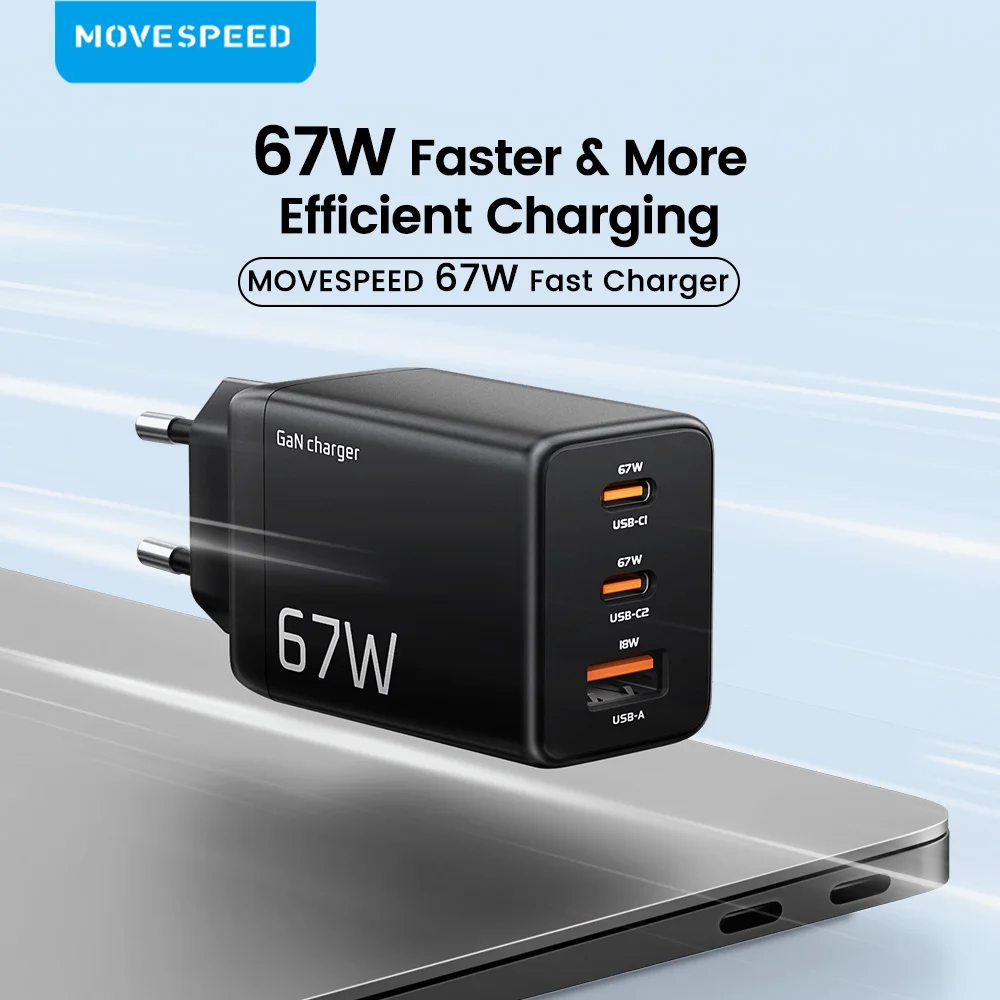 

MOVESPEED 67W GaN Charger USB Type C PPS QC3.0 PD Quick Charging Charger Wall Adapter for iPhone 15Pro Samsung S23 HUAWEI Xiaomi