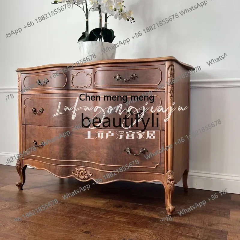 D178  retro living room decorative cabinet solid wood carving flower chest small apartment multi-layer household, bedroom locker