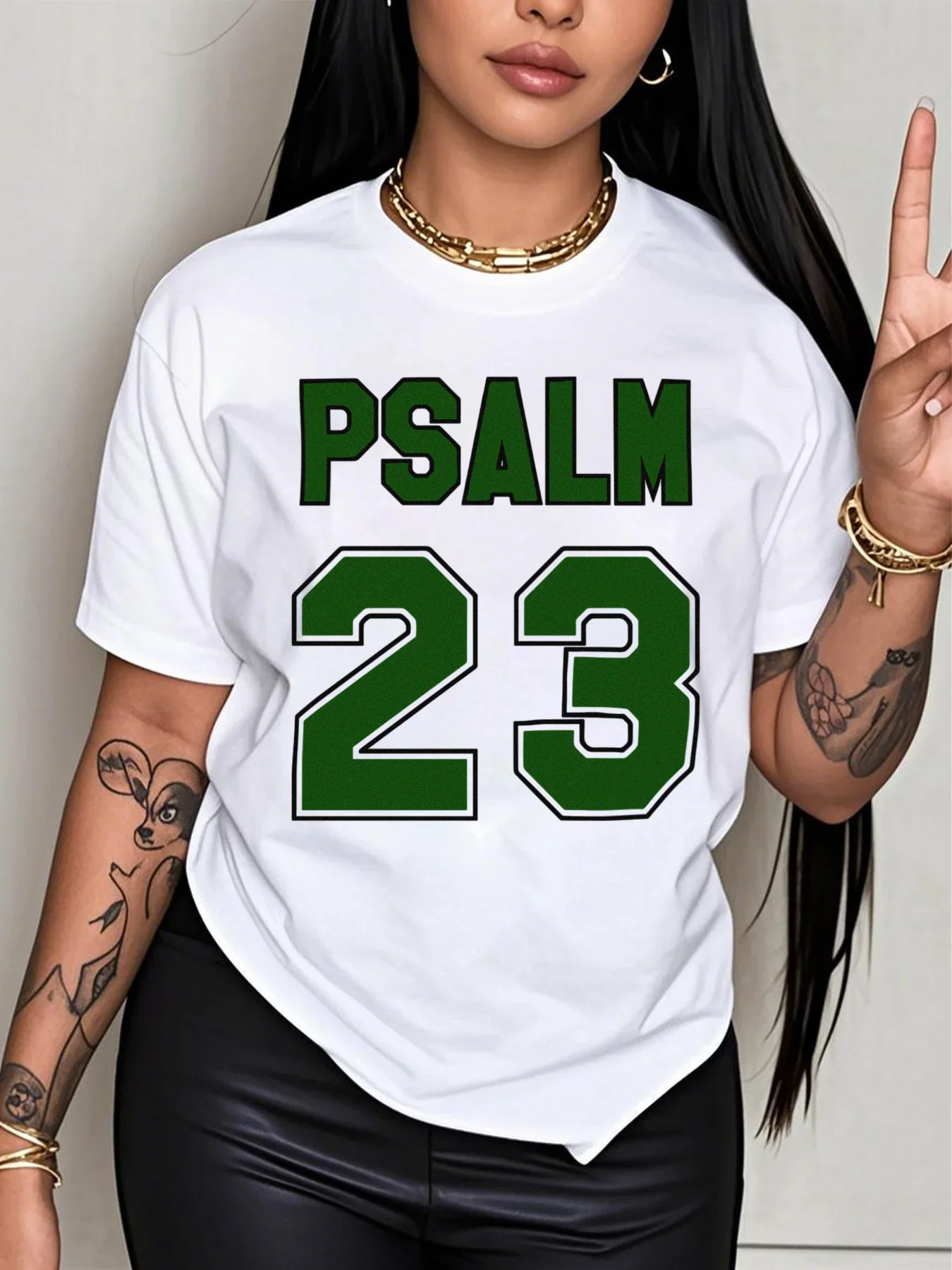 Women'S Psalm 23 Jersey Premium T-Shirt Oversized Casual Short Sleeve Round Neck Tee with Bold Green Lettering Kids Clothes