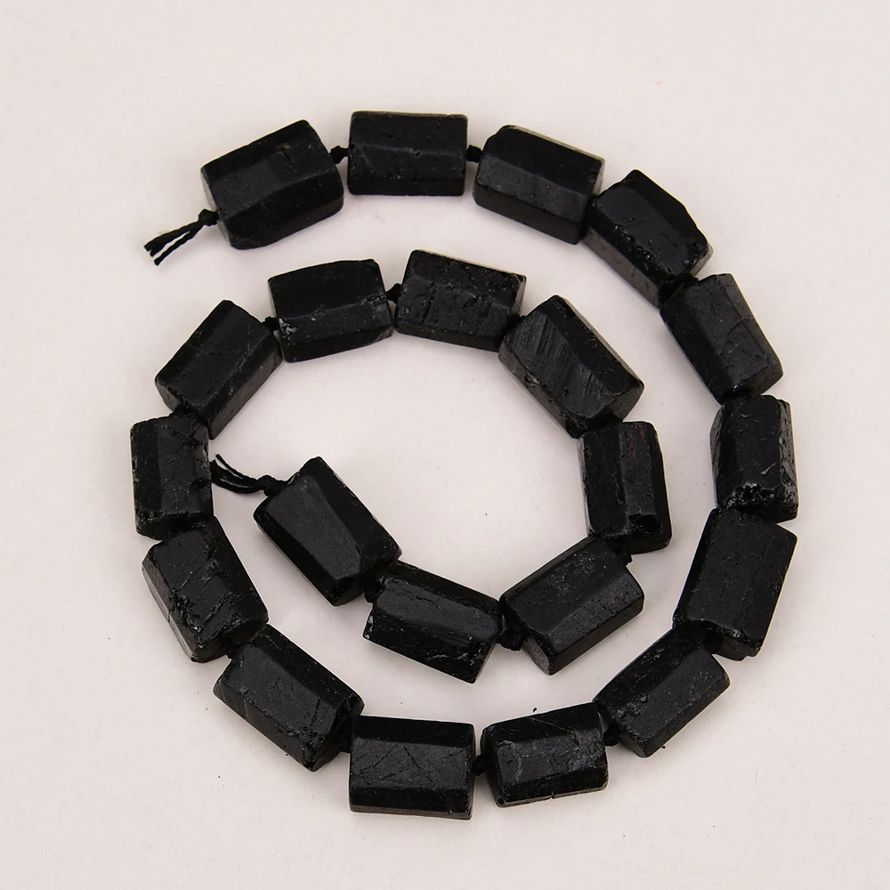Natural Black Tourmaline Cylinder Faceted Nugget Raw Mineral Stone Loose Beads 16