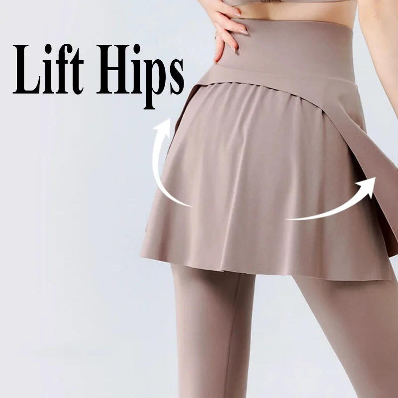 2026 New High Waisted Yoga Pants Women Slim Elastic Running Fitness Cycling Sports Leggings Fashion Fake Two Pieces Skirts Pants