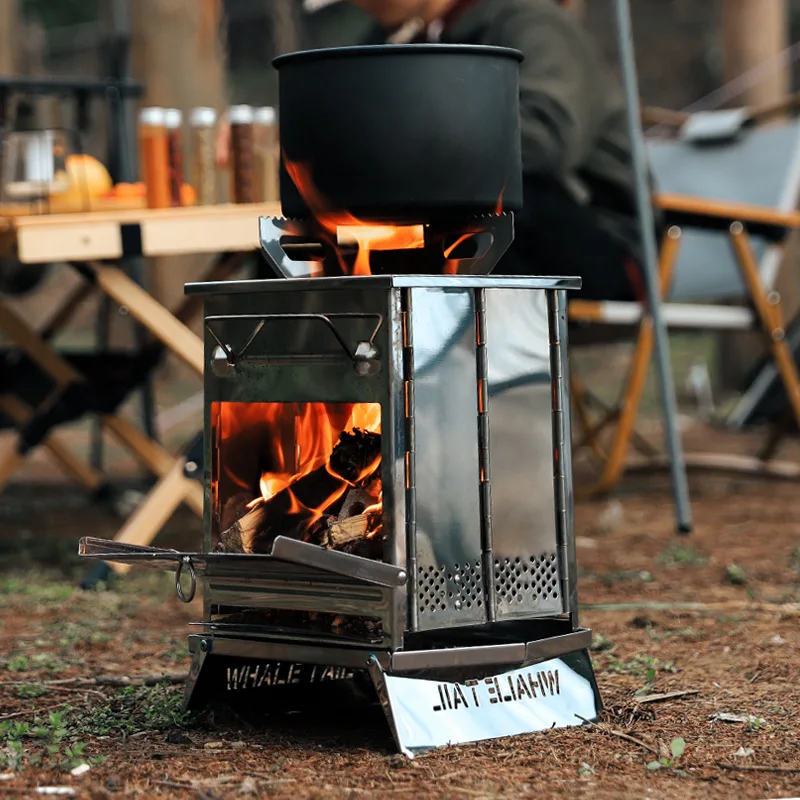 Estufa de leña para acampar, estufa de campamento plegable portátil, estufa plegable para fogata, cocina al aire libre, Picnic, senderismo, barbacoa