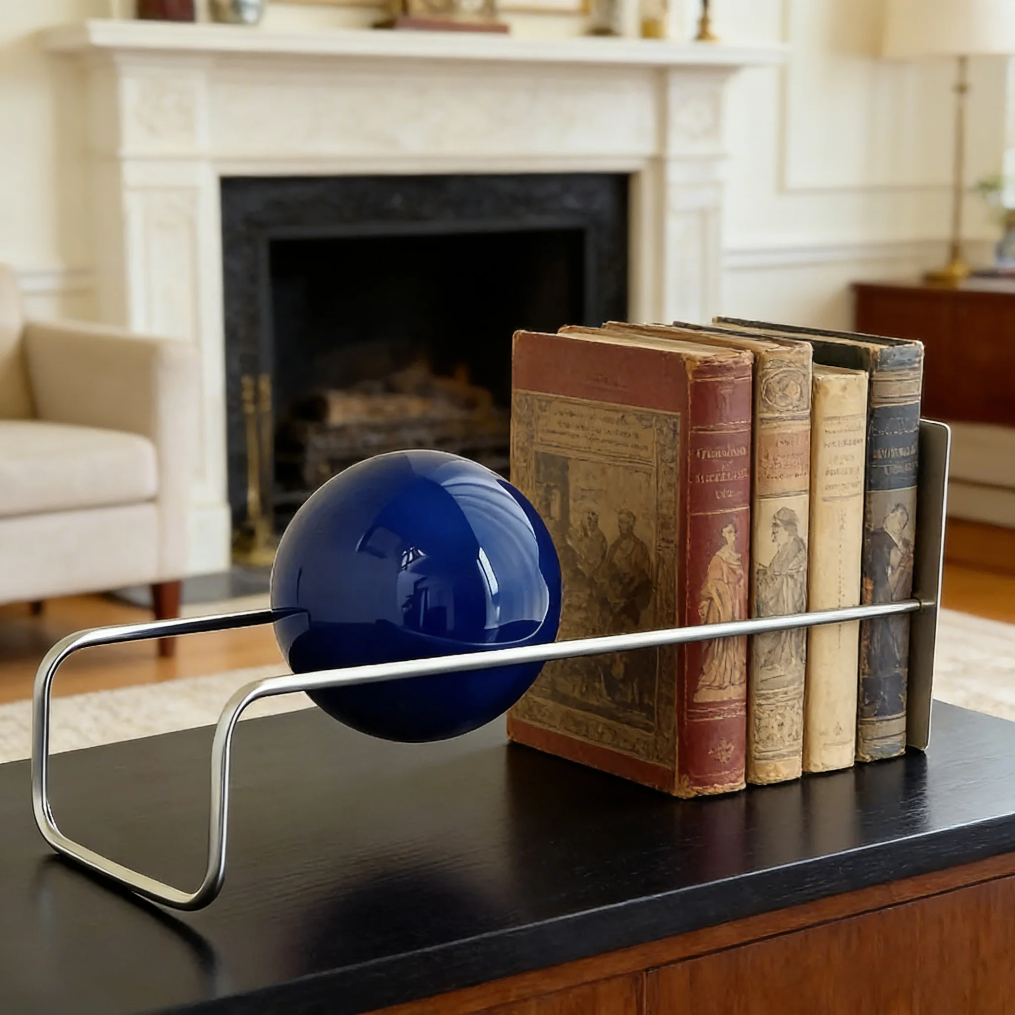 Modern Gravity Ball Book Holder – Bauhaus Mid-Century Desktop Organizer, Chic Magazine & Newspaper Rack, Stylish Office Desk