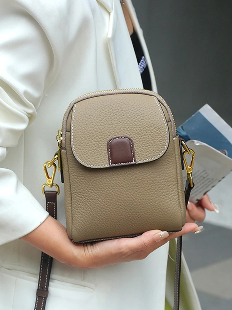 Zency Linen Blue 100% Genuine Leather Fashion Women Crossbody Bag Phone Lady Shoulder Handbag Large Capaciy Phone Purse