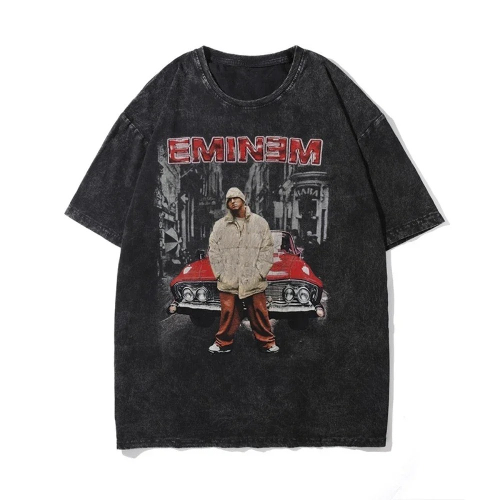 

2025 Latest Tribute Eight Miles American Retro Print Washed Old Small Round Neck Short Sleeve T-shirt Heavy